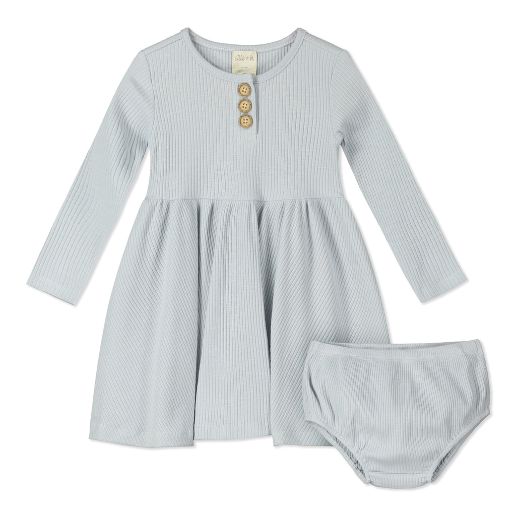 grey long sleeve jersey dress 3 button detail on front cosy with matching diaper pants