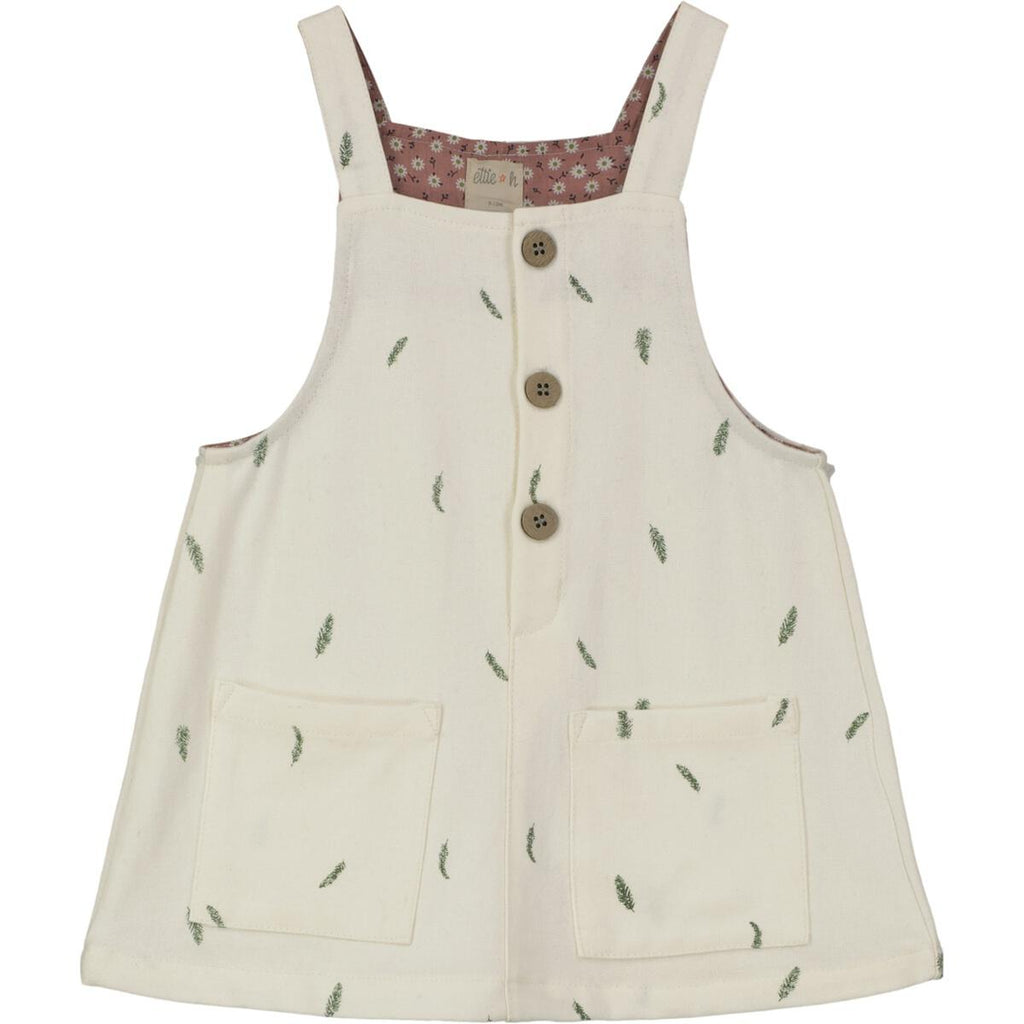 pinafore dress in cream with green flowers