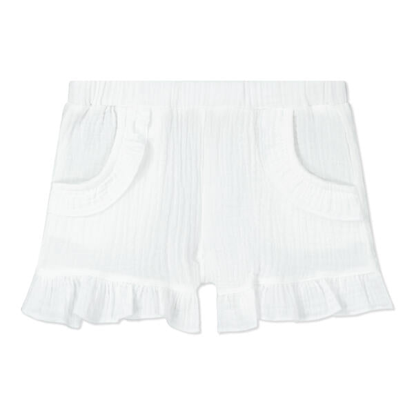 white gauze shorts with 2 side pockets and frill around legs