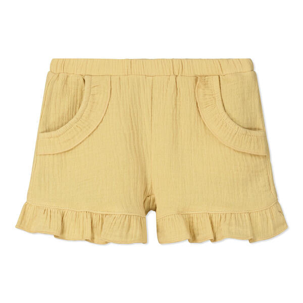 gold gauze shorts with 2 side pockets and frill around legs