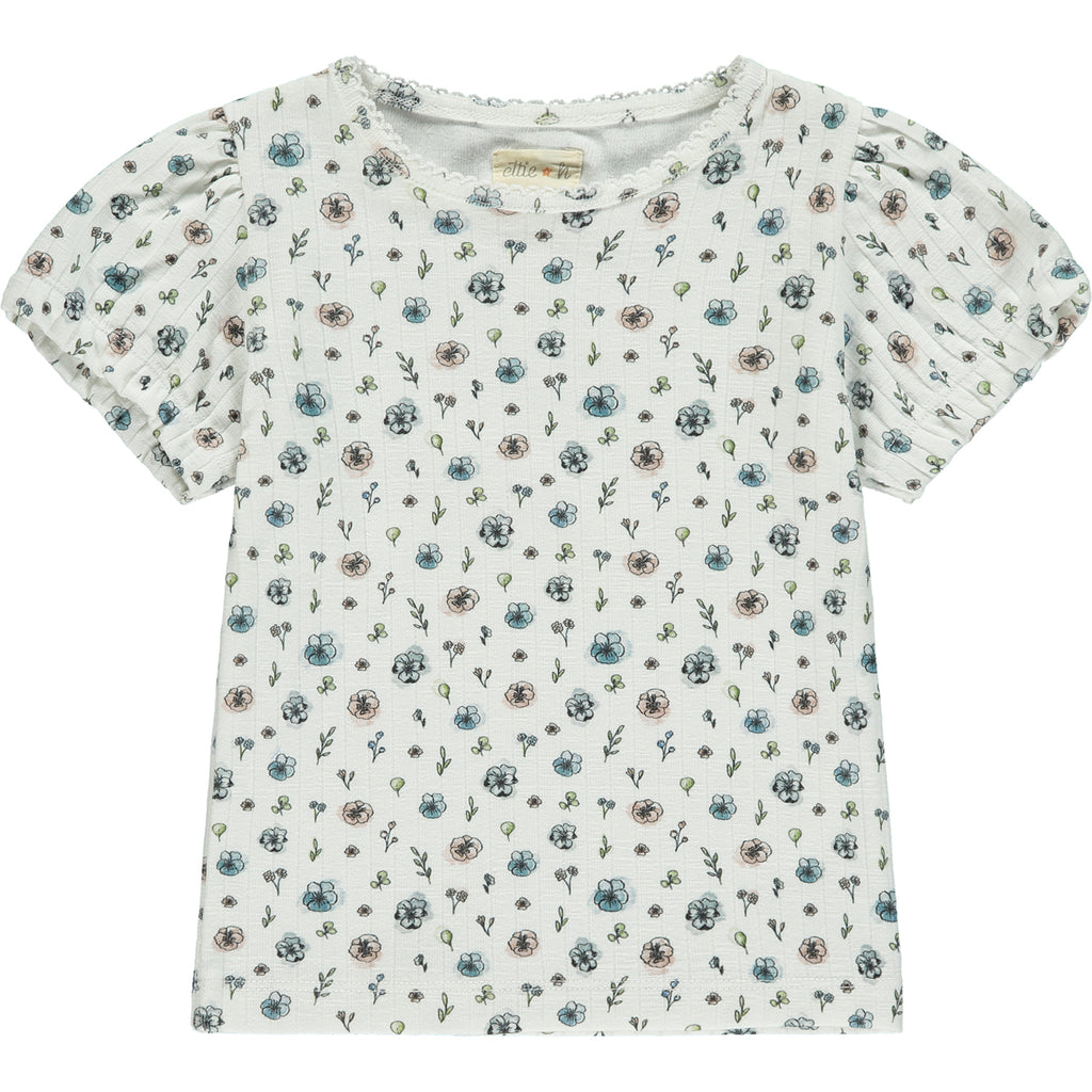 tee shirt in white ribbed jersey with flower print