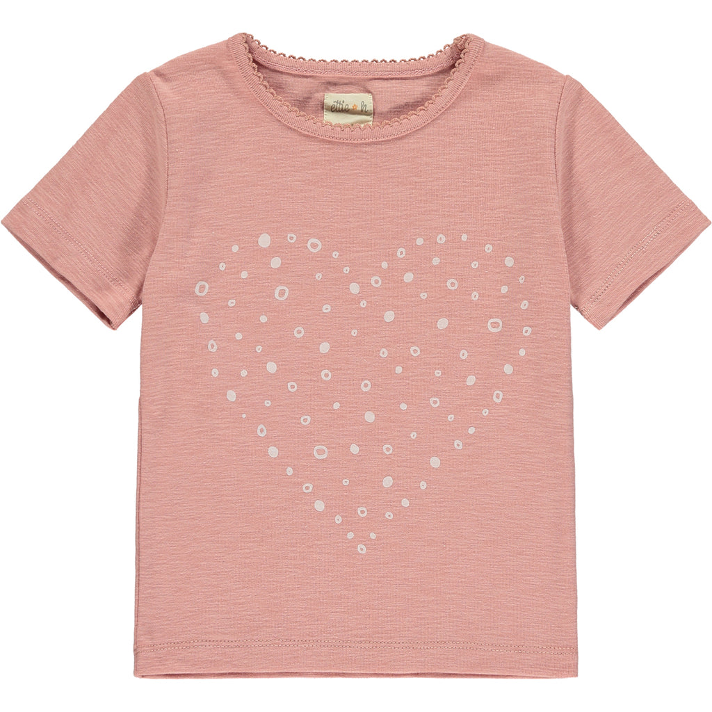 pink short sleeve tee with heart dot print
