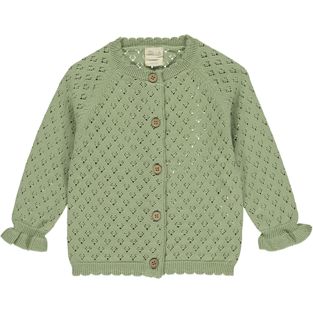 sage green lace knit cardigan frill cuffs on sleeve