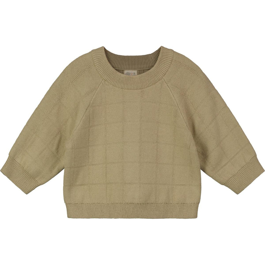 oatmeal knit sweater with square pattern