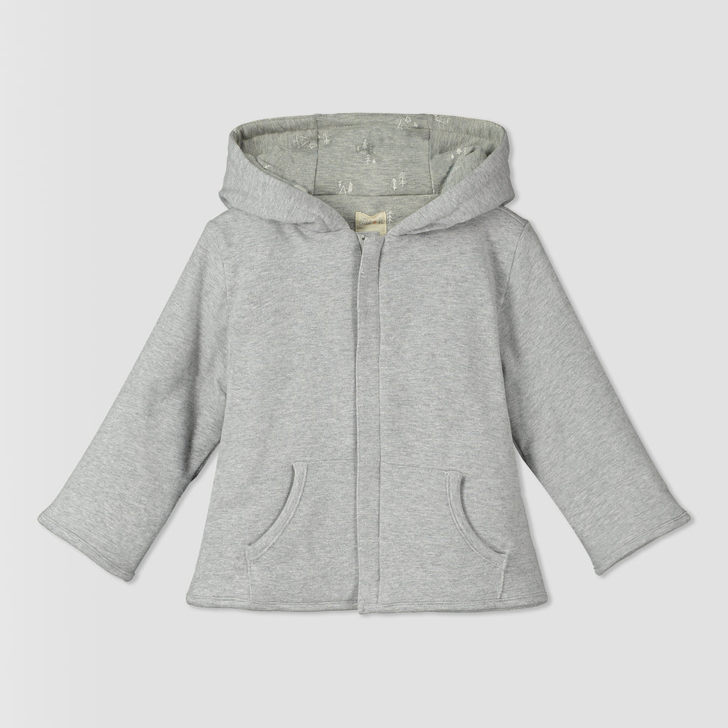 padded jacket zip front with hood grey jersey with tree print lining